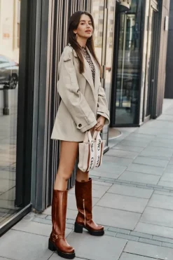 Damskie Boto Skórzane Kozaki Damskie Przed Kolano Lewski 3432 Camel