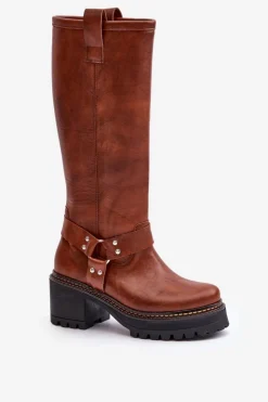 Damskie Boto Skórzane Kozaki Damskie Przed Kolano Lewski 3432 Camel