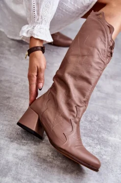 Boto Kozaki Wiosenne|Kozaki Przed Kolano*Skórzane Kozaki Do Kolana Ciemnobeżowe Andreia