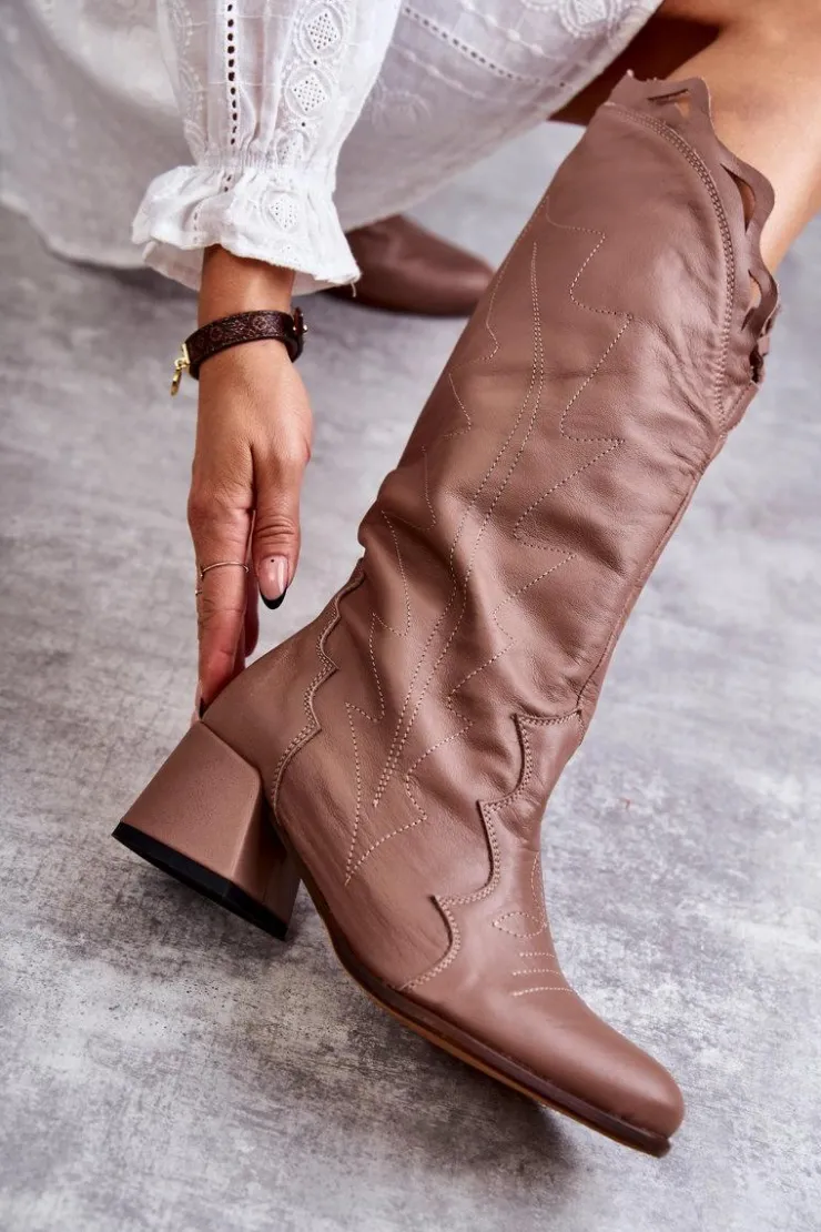 Boto Kozaki Wiosenne|Kozaki Przed Kolano*Skórzane Kozaki Do Kolana Ciemnobeżowe Andreia