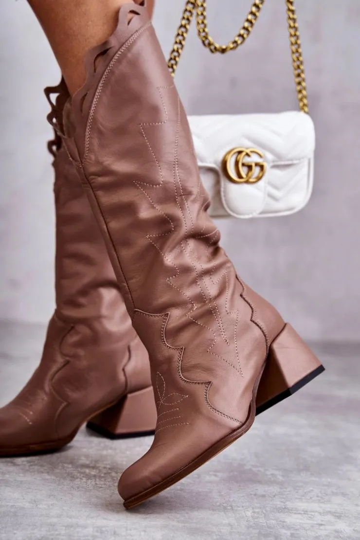 Boto Kozaki Wiosenne|Kozaki Przed Kolano*Skórzane Kozaki Do Kolana Ciemnobeżowe Andreia