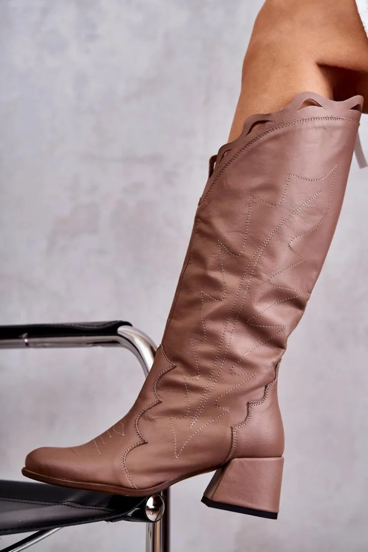 Boto Kozaki Wiosenne|Kozaki Przed Kolano*Skórzane Kozaki Do Kolana Ciemnobeżowe Andreia