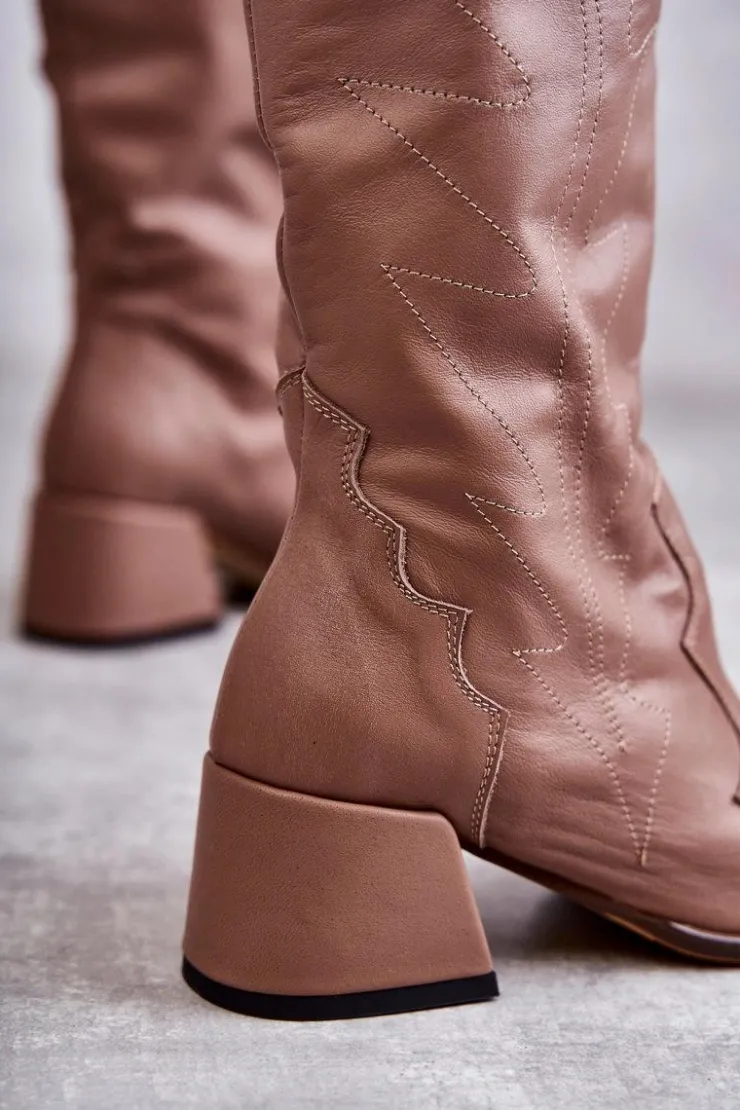 Boto Kozaki Wiosenne|Kozaki Przed Kolano*Skórzane Kozaki Do Kolana Ciemnobeżowe Andreia