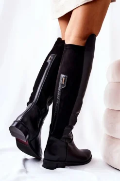 Damskie Laura Messi Skórzane Kozaki Czarne 2293