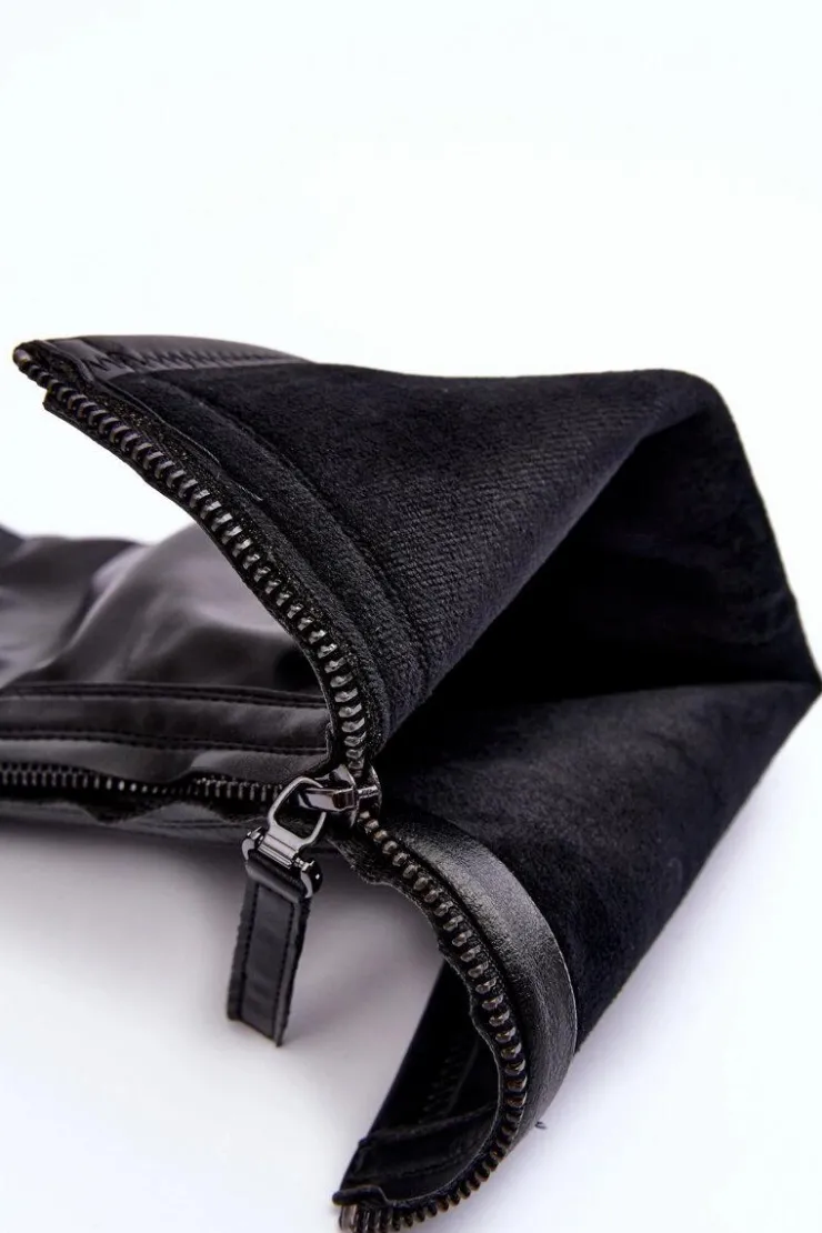 Damskie Boto Skórzane Kozaki Na Masywnej Platformie Z Suwakiem Czarne Ringo