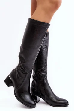 Boto Kozaki Na Obcasie|Kozaki Zamszowe*Skórzane Kozaki Na Niskim Obcasie Przed Kolano Czarne Cersaina