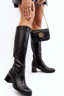 Boto Kozaki Na Obcasie|Kozaki Zamszowe*Skórzane Kozaki Na Niskim Obcasie Przed Kolano Czarne Cersaina