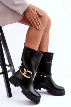 Boto Kozaki Płaskie|Kozaki Przed Kolano*Skórzane Kozaki Na Płaskim Obcasie Czarne Diominna