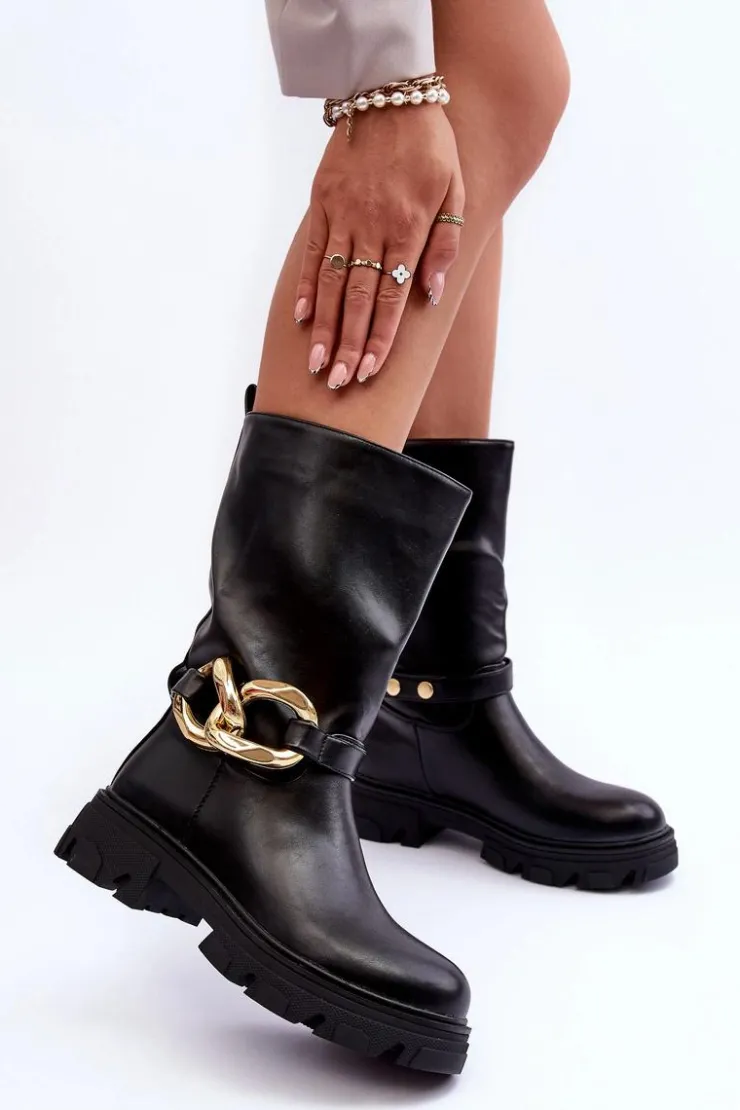 Boto Kozaki Płaskie|Kozaki Przed Kolano*Skórzane Kozaki Na Płaskim Obcasie Czarne Diominna