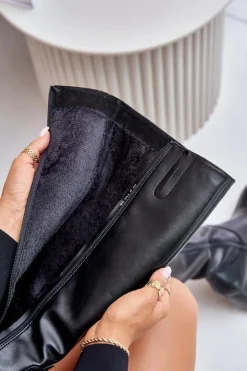 Buty Sergio Leone Kozaki Przed Kolano|Kozaki Na Obcasie*Skórzane Kozaki Na Słupku Przed Kolano Ocieplane Sergio Leone KZ231-S Czarne