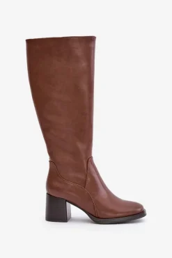 Hot Buty Sergio Leone Skórzane Kozaki Na Słupku Przed Kolano Ocieplane Sergio Leone KZ231-S Brązowe