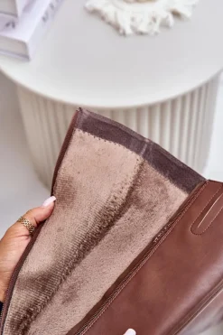 Hot Buty Sergio Leone Skórzane Kozaki Na Słupku Przed Kolano Ocieplane Sergio Leone KZ231-S Brązowe