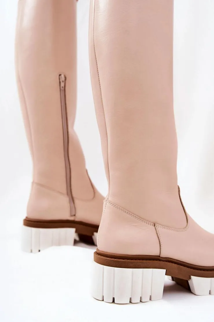 Best Boto Skórzane Kozaki Na Suwak Beżowe Nellis