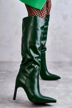 Boto Kozaki Przed Kolano|Kozaki Na Obcasie*Skórzane Kozaki Na Szpilce Zielone Rissa