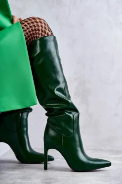 Boto Kozaki Przed Kolano|Kozaki Na Obcasie*Skórzane Kozaki Na Szpilce Zielone Rissa