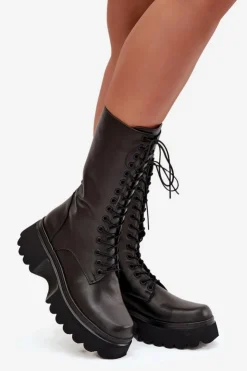 Best Artiker Skórzane Kozaki Ocieplane Na Platformie 57C2282 Czarne