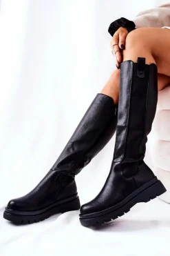 Clearance Evento Skórzane Kozaki Ocieplane Czarne Panaris