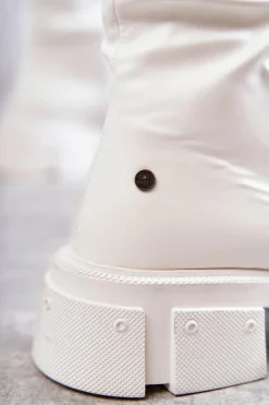 Damskie GOE Skórzane Kozaki Za Kolano Na Płaskim Obcasie KK2N4022 Białe