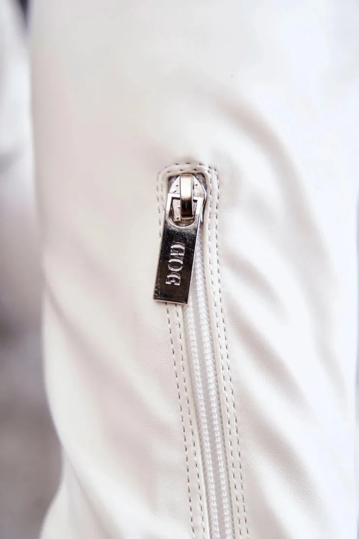 Damskie GOE Skórzane Kozaki Za Kolano Na Płaskim Obcasie KK2N4022 Białe