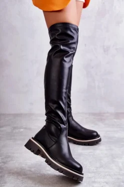 GOE Kozaki Za Kolano|Kozaki Płaskie*Skórzane Kozaki Za Kolano KK2N4024 Czarne