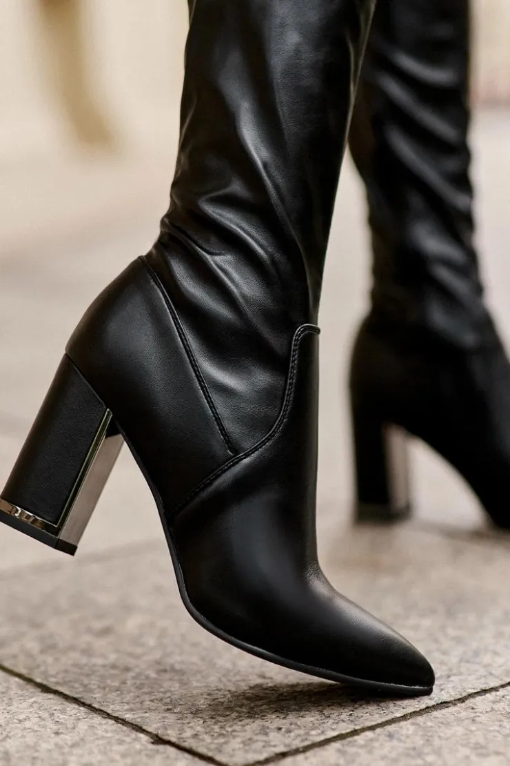 Boto Muszkieterki|Kozaki Za Kolano*Skórzane Kozaki Za Kolano Na Słupku Czarne Amalitas