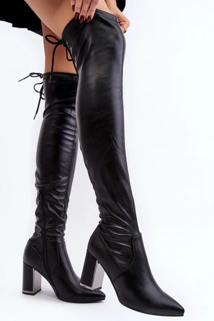 Boto Muszkieterki|Kozaki Za Kolano*Skórzane Kozaki Za Kolano Na Słupku Czarne Amalitas