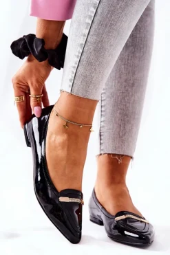 Monnari Baleriny Skórzane|Baleriny Klasyczne*Skórzane Lakierowane Baleriny 0160-020 Czarne