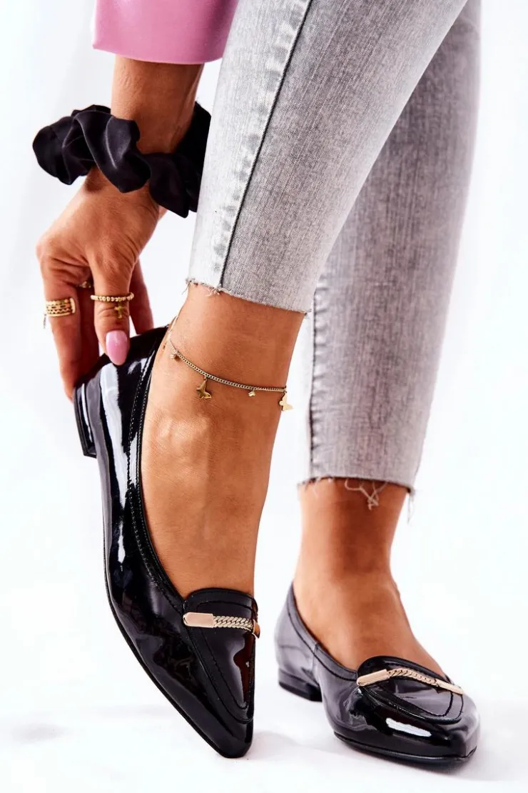 Monnari Baleriny Skórzane|Baleriny Klasyczne*Skórzane Lakierowane Baleriny 0160-020 Czarne