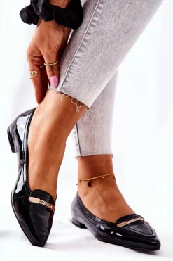 Monnari Baleriny Skórzane|Baleriny Klasyczne*Skórzane Lakierowane Baleriny 0160-020 Czarne