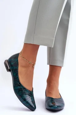 Boto Baleriny Klasyczne*Skórzane Lakierowane Baleriny Na Płaskim Obcasie Ciemnozielone Vaani