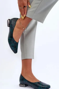 Boto Baleriny Klasyczne*Skórzane Lakierowane Baleriny Na Płaskim Obcasie Ciemnozielone Vaani