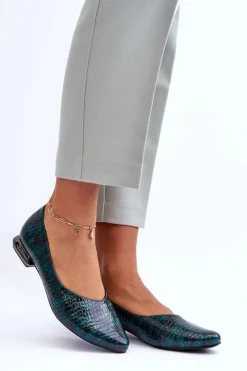 Boto Baleriny Klasyczne*Skórzane Lakierowane Baleriny Na Płaskim Obcasie Ciemnozielone Vaani
