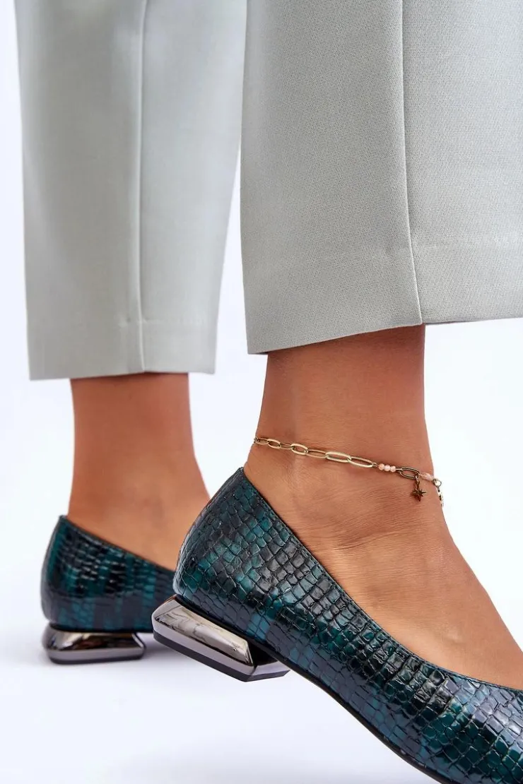 Boto Baleriny Klasyczne*Skórzane Lakierowane Baleriny Na Płaskim Obcasie Ciemnozielone Vaani