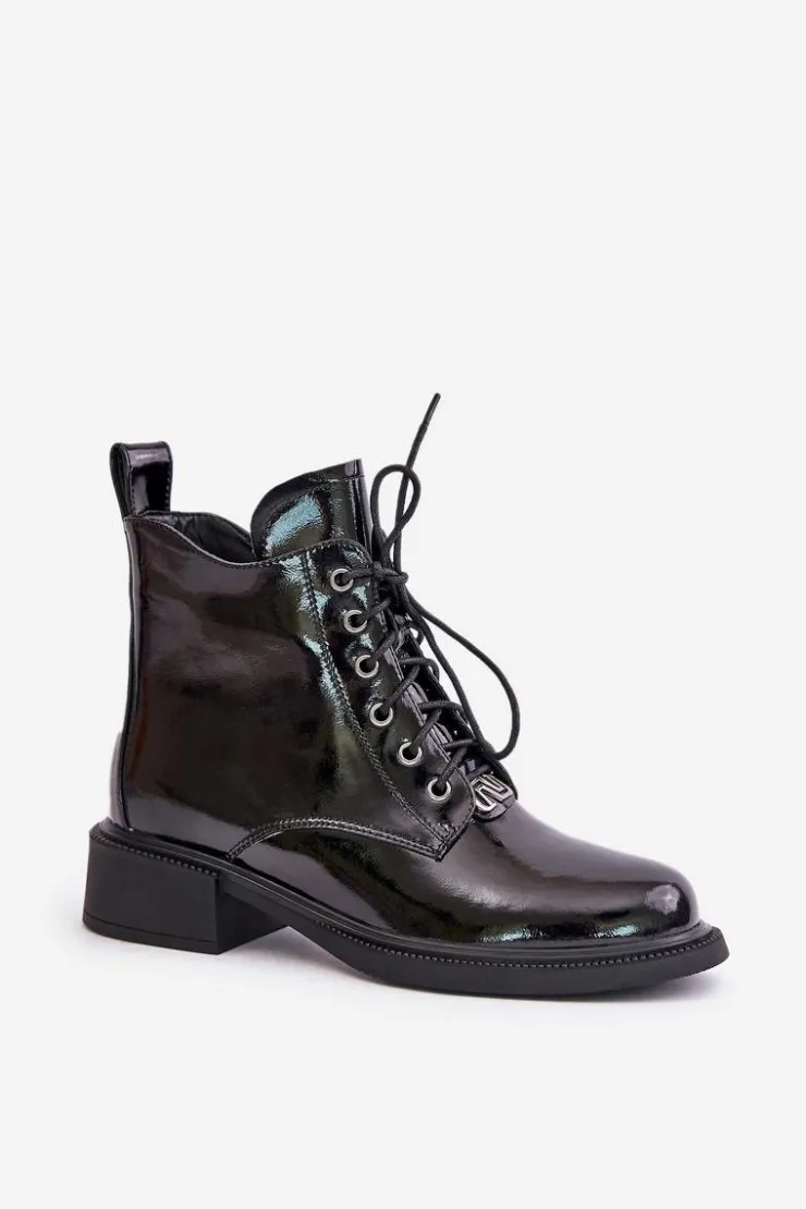 Evento Botki Ocieplane|Botki Sznurowane*Skórzane Lakierowane Botki Z Ociepleniem Czarne Bellani