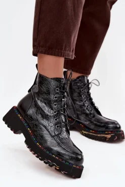 Clearance Artiker Skórzane Lakierowane Botki Damskie 57C0065 Szare