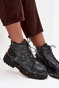 Clearance Artiker Skórzane Lakierowane Botki Damskie 57C0065 Szare