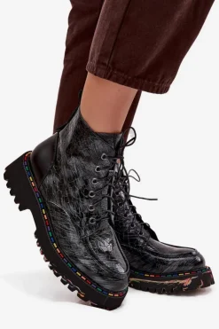 Clearance Artiker Skórzane Lakierowane Botki Damskie 57C0065 Szare