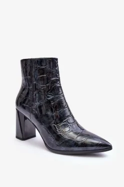 Online Damskie buty S.Barski Skórzane Lakierowane Botki Na Słupku S.Barski MR870-58 Granatowe