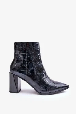 Online Damskie buty S.Barski Skórzane Lakierowane Botki Na Słupku S.Barski MR870-58 Granatowe