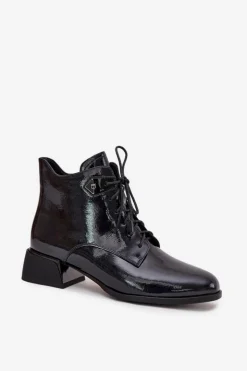 Artiker Botki Ocieplane|Botki Skórzane*Skórzane Lakierowane Botki Damskie Na Klocku 57C1117 Czarne