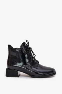 Artiker Botki Ocieplane|Botki Skórzane*Skórzane Lakierowane Botki Damskie Na Klocku 57C1117 Czarne