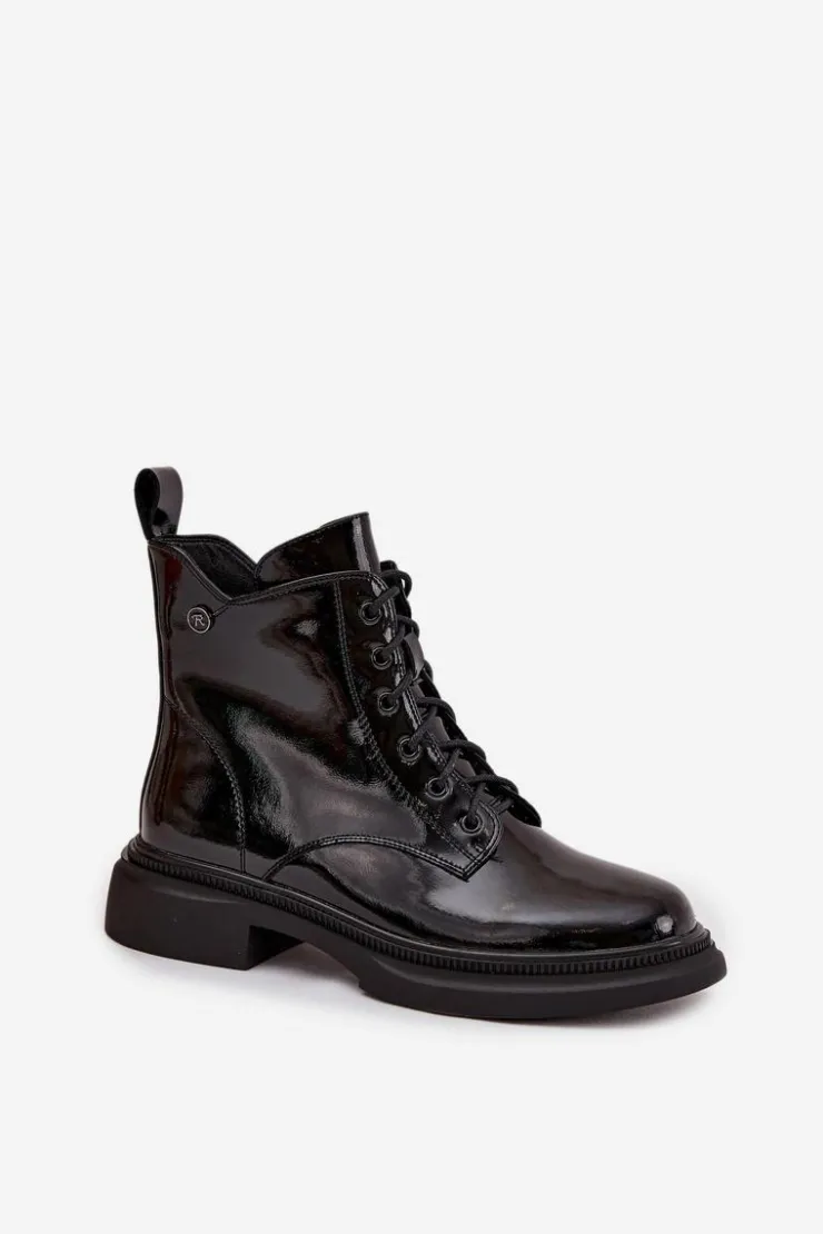 Boto Botki Ocieplane|Botki Sznurowane*Skórzane Lakierowane Botki Ocieplane Czarne Gisella