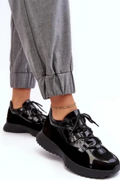 Zazoo Buty Sportowe Na Platformie|Sneakersy Damskie*Skórzane Lakierowane Buty Sportowe Damskie M01/2 Czarne Czarny