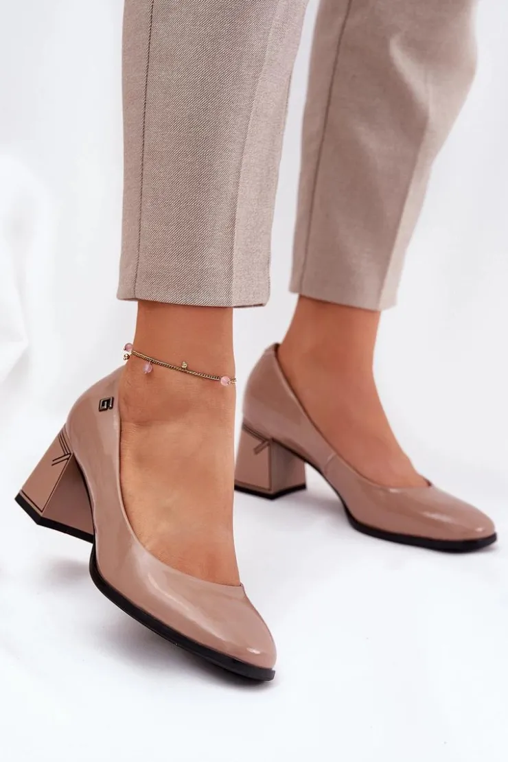 Online Buty damskie Vinceza Skórzane Lakierowane Czółenka Na Słupku Vinceza 91130 Beżowe Beżowy