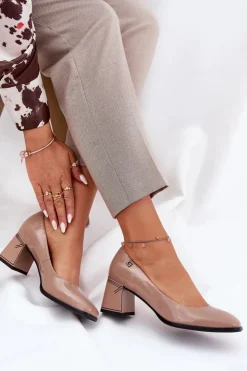 Online Buty damskie Vinceza Skórzane Lakierowane Czółenka Na Słupku Vinceza 91130 Beżowe Beżowy