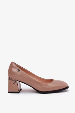 Online Buty damskie Vinceza Skórzane Lakierowane Czółenka Na Słupku Vinceza 91130 Beżowe Beżowy