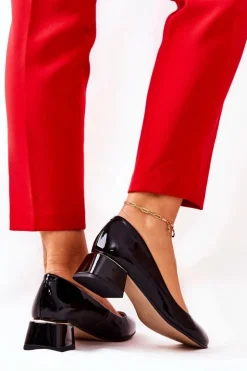 Damskie Boto Skórzane Lakierowane Czółenka Lewski 3118 Czarne