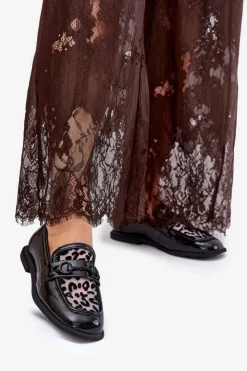 Damskie Buty damskie Vinceza Skórzane Lakierowane Mokasyny Z Siateczką Vinceza 31931 Czarne