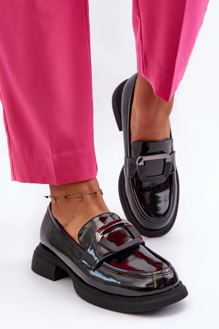 Damskie Buty damskie Vinceza Skórzane Lakierowane Mokasyny Damskie Czarne Fidodia