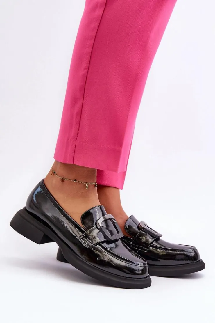 Damskie Buty damskie Vinceza Skórzane Lakierowane Mokasyny Damskie Czarne Fidodia